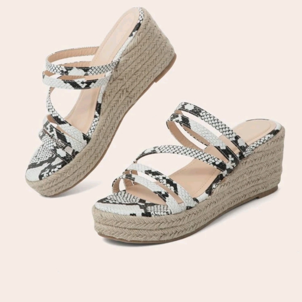 Snakeskin Print Strappy Mule Wedges